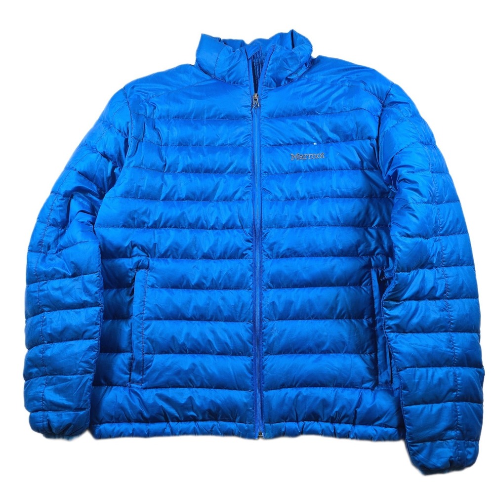 Marmot Puffer Jacket Mens XL Blue 800 Fill Down Quilted Insulated Coat LtWeight